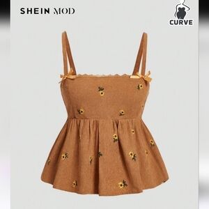 SHEIN CURVE MOD Plus Corduroy Ditsy Floral Camisole Blouse, Size 4X, #18308843
